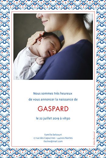 Faire-part de naissance Pattern portrait 2 photos rouge bleu - Page 2 Faire-part de naissance Pattern portrait 2 photos rouge bleu - Page 2