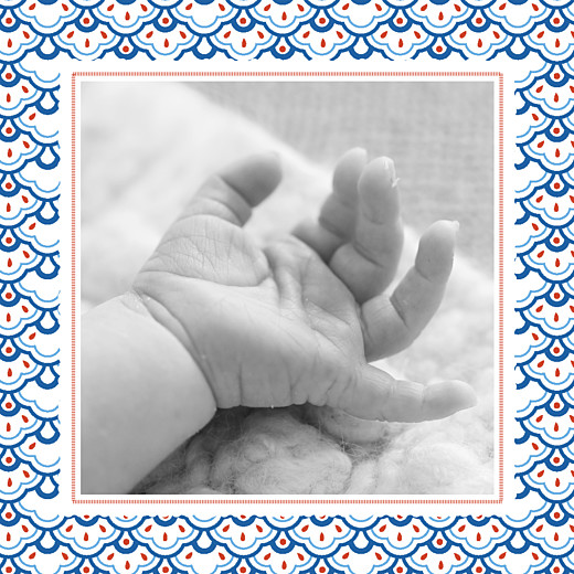 Faire-part de naissance Petit pattern (triptyque) bleu, blanc & rouge Faire-part de naissance Petit pattern (triptyque) bleu, blanc & rouge