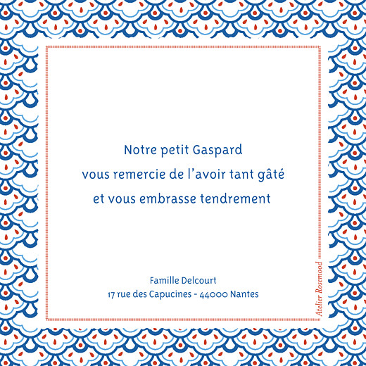 Carte de remerciement Merci pattern écusson bleu, blanc & rouge - Verso Carte de remerciement Merci pattern écusson bleu, blanc & rouge - Verso