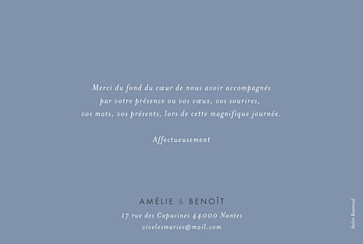 Carte de remerciement mariage Lettres d'amour (dorure) bleu - Page 2
