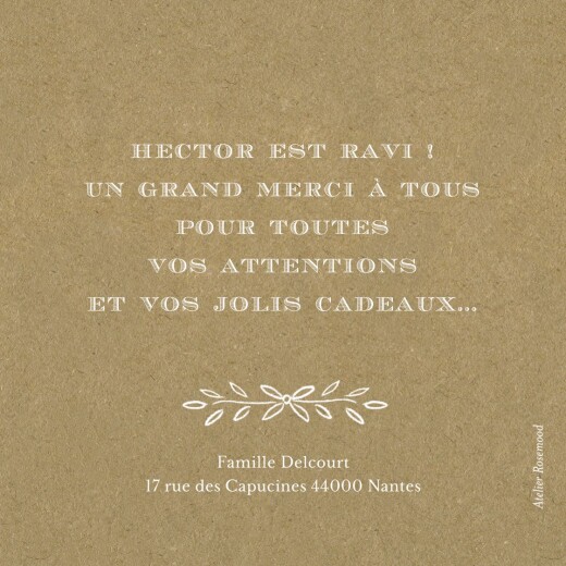 Carte de remerciement Merci poème photo kraft - Verso Carte de remerciement Merci poème photo kraft - Verso