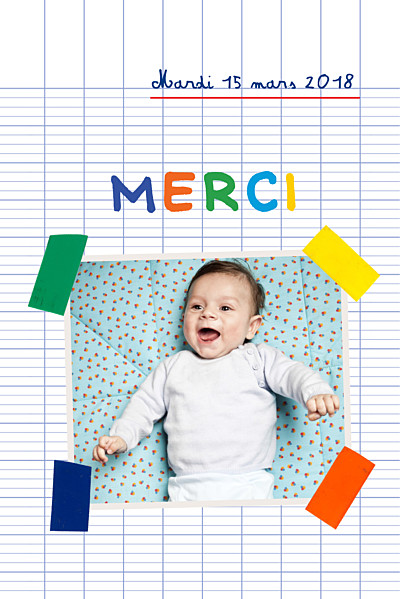 Carte de remerciement Petit écolier blanc finition Carte de remerciement Petit écolier blanc finition