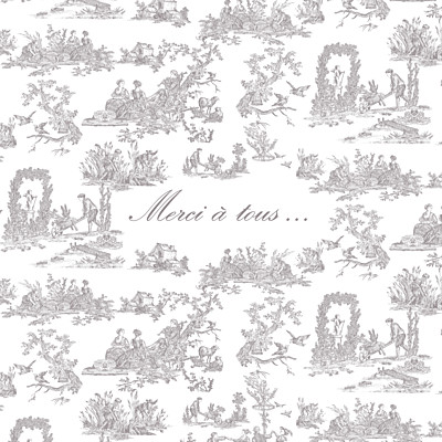 Carte de remerciement Toile de jouy taupe finition Carte de remerciement Toile de jouy taupe finition