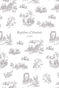 Menu de baptême Toile de jouy taupe Menu de baptême Toile de jouy taupe