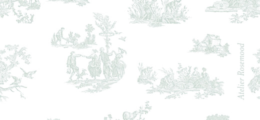 Etiquette perforée baptême Toile de Jouy vert pâle - Verso Etiquette perforée baptême Toile de Jouy vert pâle - Verso