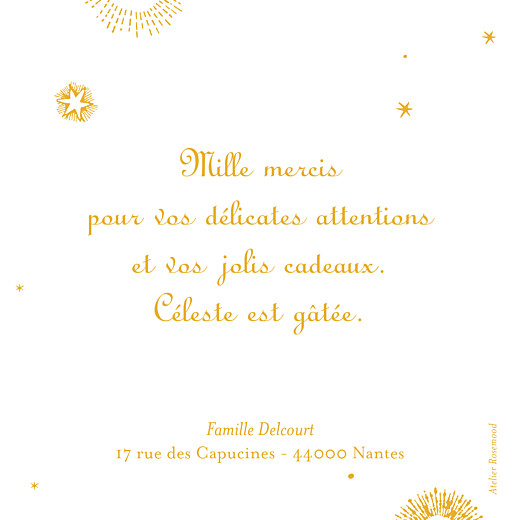 Carte de remerciement Merci Constellation jaune or - Verso Carte de remerciement Merci Constellation jaune or - Verso