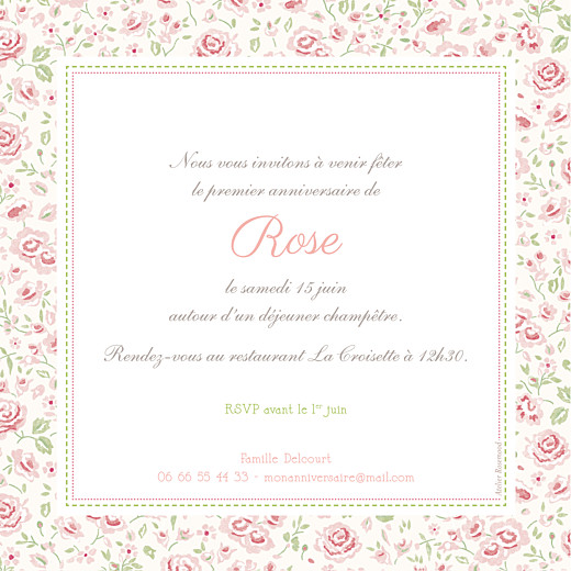 Carte d'anniversaire Félicité rose - Verso Carte d'anniversaire Félicité rose - Verso