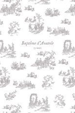 Menu de baptême Toile de Jouy (4 pages) taupe Menu de baptême Toile de Jouy (4 pages) taupe