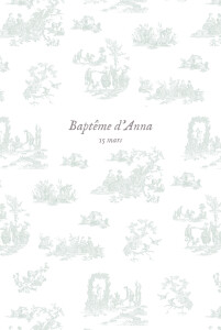 Menu de baptême Toile de Jouy (4 pages) vert pâle Menu de baptême Toile de Jouy (4 pages) vert pâle