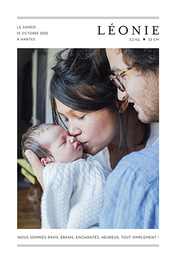 Faire-part de naissance Grand jour (portrait) blanc Faire-part de naissance Grand jour (portrait) blanc