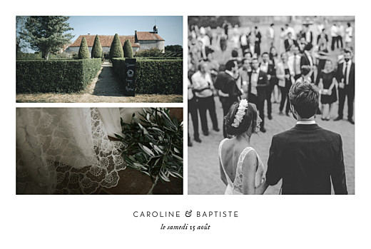 Carte de remerciement mariage Infiniment 3 photos blanc Carte de remerciement mariage Infiniment 3 photos blanc