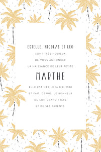 Faire-part de naissance nature palmiers (portrait) jaune Faire-part de naissance nature palmiers (portrait) jaune