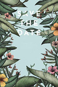 Save the date bleu fleurs des îles vert Save the date bleu fleurs des îles vert