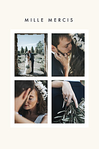 Carte de remerciement mariage original corner 4 photos (dorure) blanc cassé Carte de remerciement mariage original corner 4 photos (dorure) blanc cassé