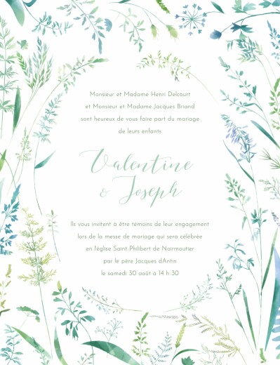 Faire-part de mariage Les hautes herbes portrait vert Faire-part de mariage Les hautes herbes portrait vert