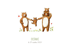 Faire-part de naissance marron 4 ours en famille blanc Faire-part de naissance marron 4 ours en famille blanc