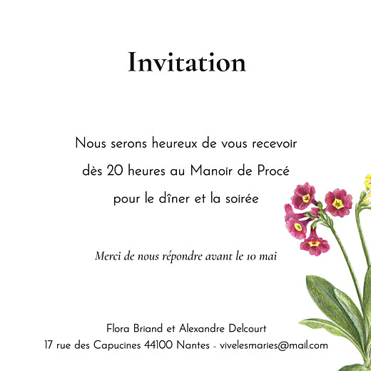 Carton d'invitation mariage Mélopée blanc - Verso