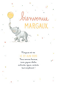 Faire-part de naissance orange bienvenue éléphant jaune Faire-part de naissance orange bienvenue éléphant jaune