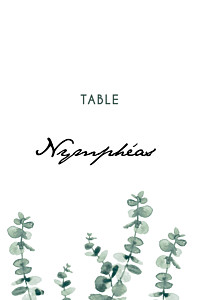 Marque-table mariage moderne eucalyptus blanc Marque-table mariage moderne eucalyptus blanc