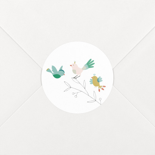 Stickers pour enveloppes baptême Oiseaux multicolores - Non personnalisable