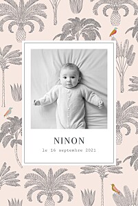 Faire-part de naissance rose oiseaux de paradis (portrait) rose Faire-part de naissance rose oiseaux de paradis (portrait) rose