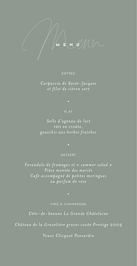 Menu de mariage Le Fil vert - Recto Menu de mariage Le Fil vert - Recto