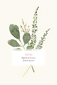Menu de baptême fleurs aquarelle crème Menu de baptême fleurs aquarelle crème