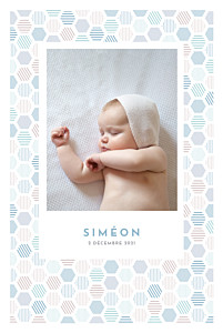 Faire-part de naissance tomoë hexagone 4 pages bleu Faire-part de naissance tomoë hexagone 4 pages bleu