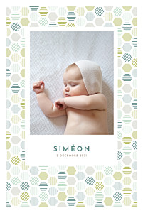 Faire-part de naissance gris hexagone 4 pages vert Faire-part de naissance gris hexagone 4 pages vert