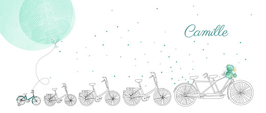 Faire-part de naissance À bicyclette (4 enfants) vert - Recto