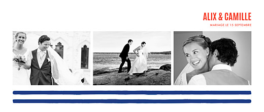 Carte de remerciement mariage Marinière 3 photos bleu marine Carte de remerciement mariage Marinière 3 photos bleu marine