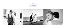 Carte de remerciement mariage Marinière 3 photos bleu marine & pompon rouge Carte de remerciement mariage Marinière 3 photos bleu marine & pompon rouge