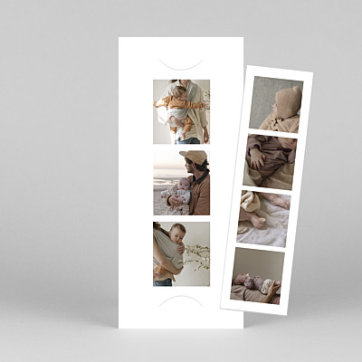 Faire-part de naissance photos photomaton (marque-page) blanc Faire-part de naissance photos photomaton (marque-page) blanc