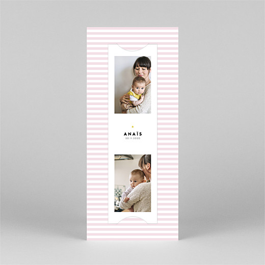 Faire-part de naissance Rayures pastel (marque-page) rose - Vue 2 Faire-part de naissance Rayures pastel (marque-page) rose - Vue 2