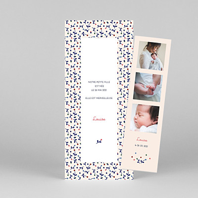 Faire-part de naissance bleu liberty baies (marque-page) bleu Faire-part de naissance bleu liberty baies (marque-page) bleu
