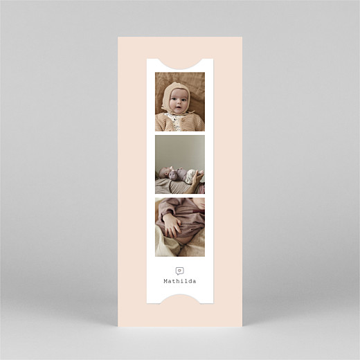 Faire-part de naissance Ruban pictos (marque-page) rose - Vue 3 Faire-part de naissance Ruban pictos (marque-page) rose - Vue 3