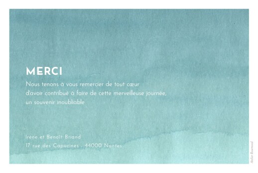 Carte de remerciement mariage Aquarelle paysage turquoise - Recto
