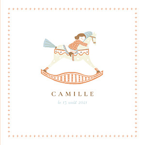 Faire-part de naissance jouets cheval à bascule (fille) châtain Faire-part de naissance jouets cheval à bascule (fille) châtain