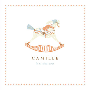 Faire-part de naissance orange cheval à bascule (fille) blond Faire-part de naissance orange cheval à bascule (fille) blond