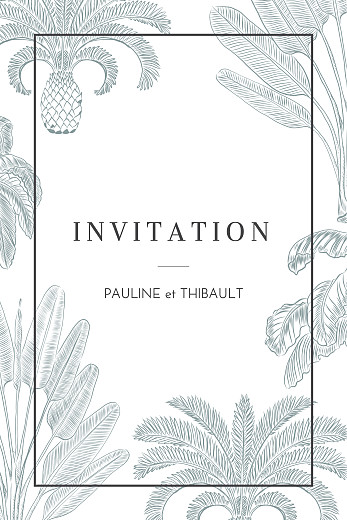 Carton d'invitation mariage Oiseaux de paradis portrait bleu - Recto