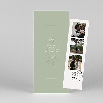 Carte de remerciement mariage beige jeune pousse (marque-page) vert Carte de remerciement mariage beige jeune pousse (marque-page) vert