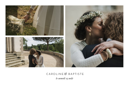 Carte de remerciement mariage Infiniment 3 photos blanc Carte de remerciement mariage Infiniment 3 photos blanc
