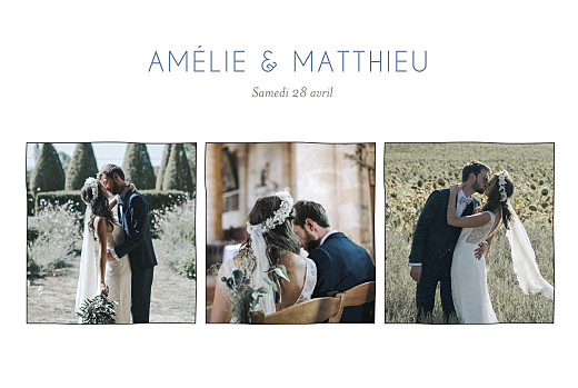 Carte de remerciement mariage Promesse sur le sable (3 photos) blanc - Recto Carte de remerciement mariage Promesse sur le sable (3 photos) blanc - Recto