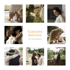 Carte de remerciement mariage Simple 8 photos blanc