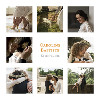 Carte de remerciement mariage Simple 8 photos blanc finition Carte de remerciement mariage Simple 8 photos blanc finition