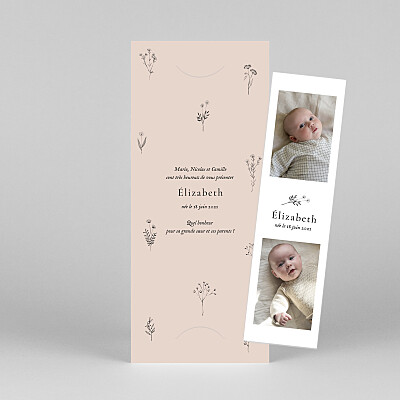 Faire-part de naissance fleur herbier (marque-page) rose Faire-part de naissance fleur herbier (marque-page) rose