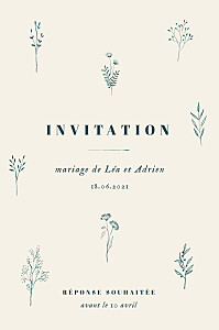 Carton d'invitation mariage original herbier (portrait) beige Carton d'invitation mariage original herbier (portrait) beige