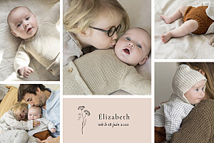 Faire-part de naissance blanc herbier (6 photos) rose Faire-part de naissance blanc herbier (6 photos) rose