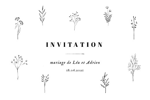 Carton d'invitation mariage Herbier blanc - Recto