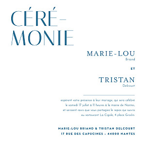 Faire-part de mariage classique capitale bleu Faire-part de mariage classique capitale bleu